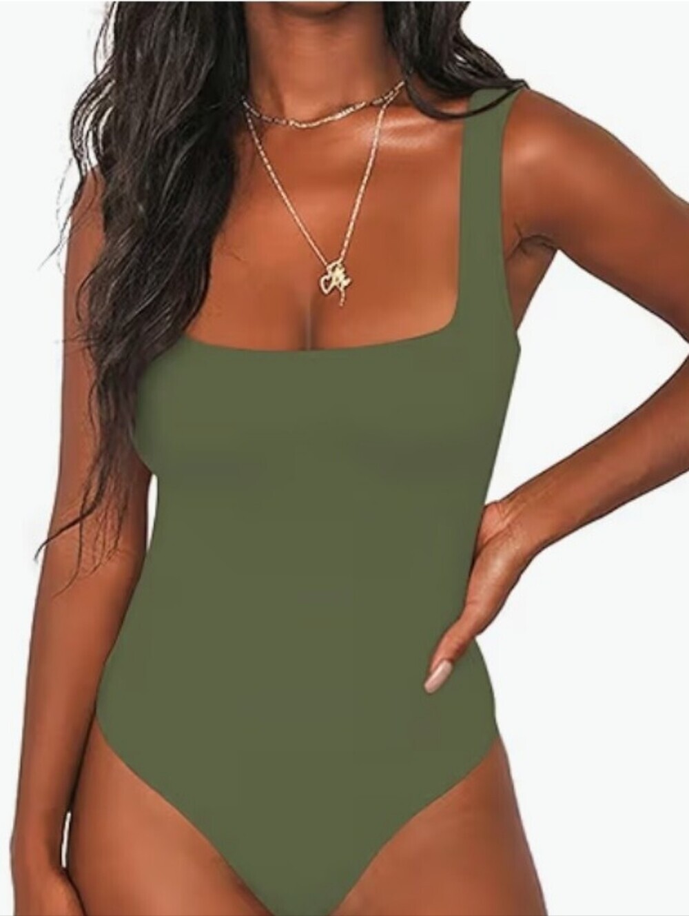 Allchic Scoop Neck Army Green Bodysuit Top Size Womens XL NEW with Tags